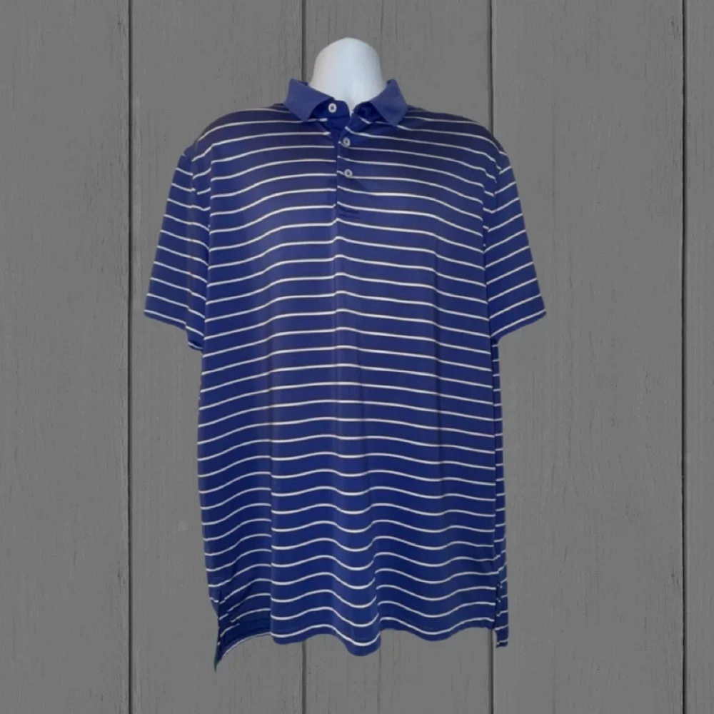 RLX Ralph Lauren Golf Polo Shirt Men’s Large Blue Stripe Performance Stretch
